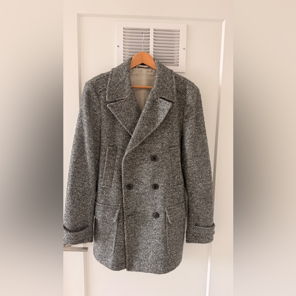 Reiss Charcoal Herringbone Peacoat (Never Worn)
